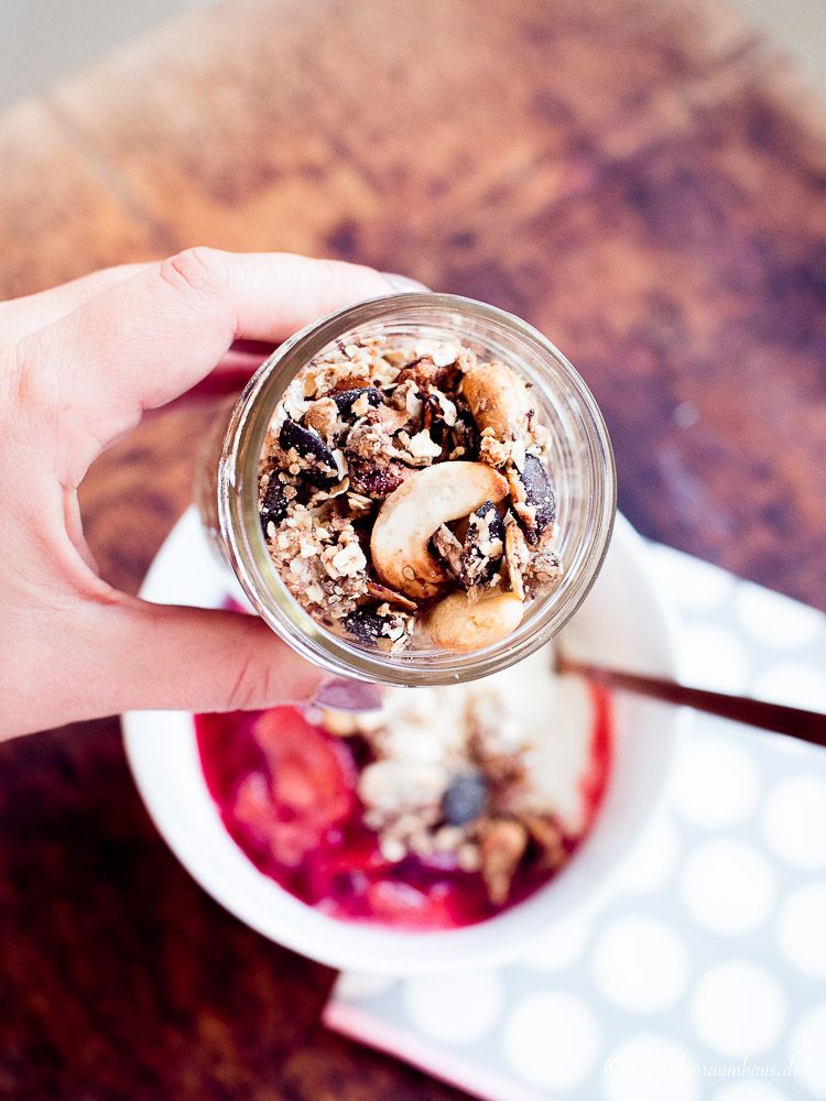 Rezept für unseren Montagsmampf: Joghurt, leckerstes Pflaumenkompott und Müsli aus dem Backofen!